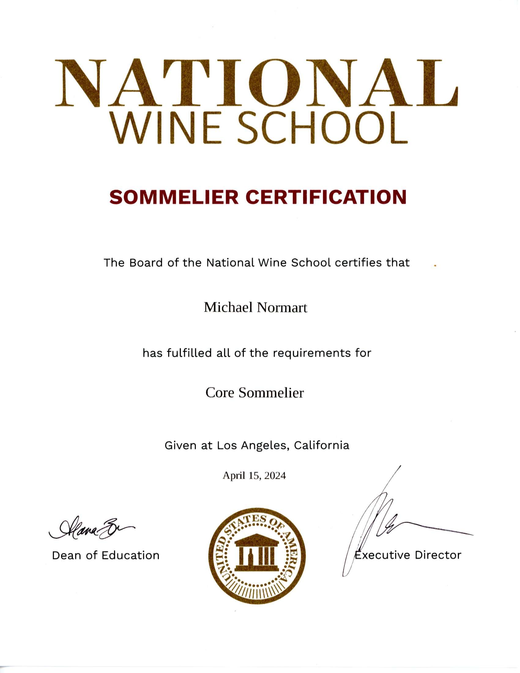 Official Core Sommelier Diploma